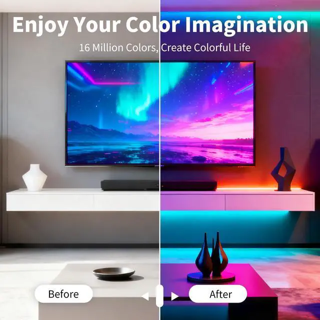 Alt view image 6 of 7 - LED Strip Lights,RGB Music Sync Color Changing Led Lights with Smart App Control Remote & Remote Control for Room,Part,Essential,Sense of Atmosphere Decoration(100FT-2 Rolls of 50ft)