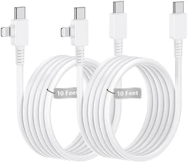 Main image of 2 in 1 iPhone Fast Charger Cable 10ft, Long USB C to C Charging Cord/Type C to Lightning for Apple iPhone 17 Pro Max/17 Air/16 Pro/16e/15 Plus/14/13/12 Mini/11/XS/XR/X/8/7 Plus/6S/iPad/MacBook Pro