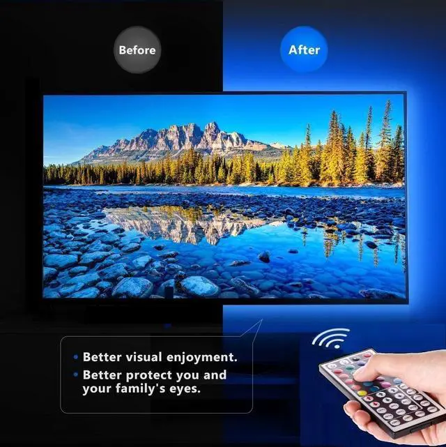 Alt view image 2 of 6 - USB LED Strip Lights Kit, 4 Pre-Cut 1.64ft/6.56ft RGB LED Light Strips, Color Changing TV Backlights with Remote, RGB 5050 Bias Lighting for TV, PC, Monitor, Home Theater, DIY Decoration