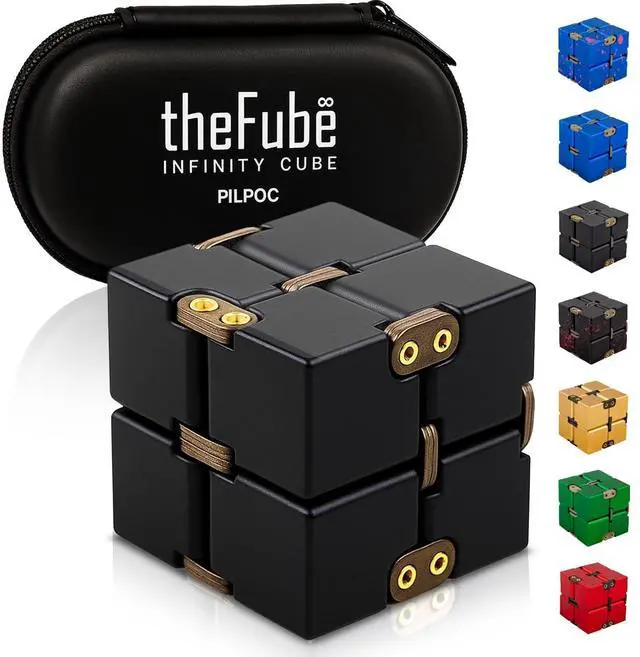 Main image of theFube Infinity Cube Fidget Toys Adults - Aluminum Infinite Magic Cube with Case, Sturdy, Heavy, Relieve Stress and Anxiety, for ADD, ADHD, OCD, Stocking Stuffers for Teens (Black)