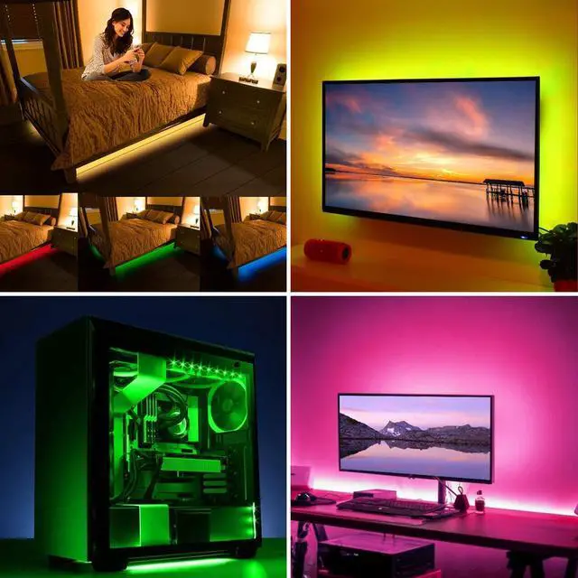 Alt view image 3 of 6 - USB LED Strip Lights Kit, 4 Pre-Cut 1.64ft/6.56ft RGB LED Light Strips, Color Changing TV Backlights with Remote, RGB 5050 Bias Lighting for TV, PC, Monitor, Home Theater, DIY Decoration