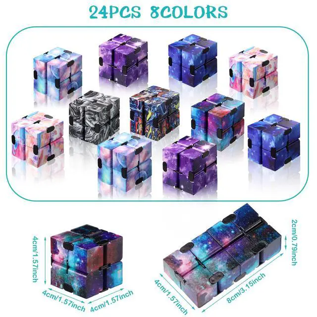 Alt view image 2 of 4 - 24 Pieces Infinity Cube Fidget Toy Mini Blocks Cube Bulk Gadget Sensory Toy Hand Held Blocks Finger Gadget Gift for Adults Anxiety Stress Relief Game(Starry Style)