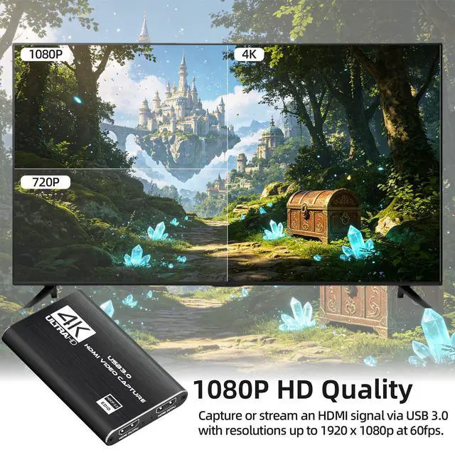 Alt view image 3 of 3 - 4K HDMI Capture Card for Streaming, Full HD 1080P 60FPS USB 3.0 Cam Link Game Audio Video Capture Card, Work with Camera/Nintendo Switch/Xbox/PS4/PS5/PC/OBS (Black)