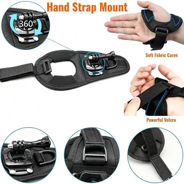 Alt view image 5 of 7 - Accessories Kit for Action Camera, Chest Strap Harness + Head Strap Mount + 360° Rotating Hand Strap Mount and Backpack Clip Holder, 4 in 1 Universal Adjustable Sport Camera Accessories Kit