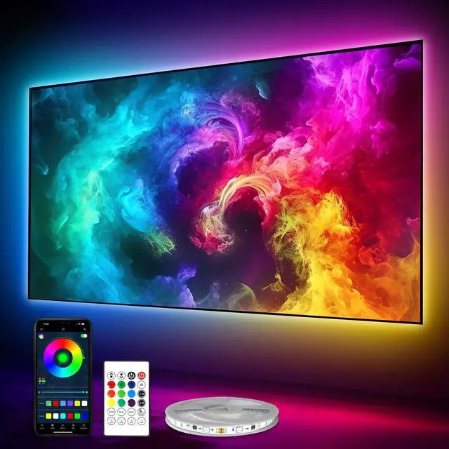 Main image of LED Lights for TV 40-60 Inch, 10FT (1 Roll of 10ft) ICRGB TV LED Backlight Kit with Bluetooth APP & 24 Keys Remote, Music Sync Lights Behind, USB Cable Powered, Not Waterproof