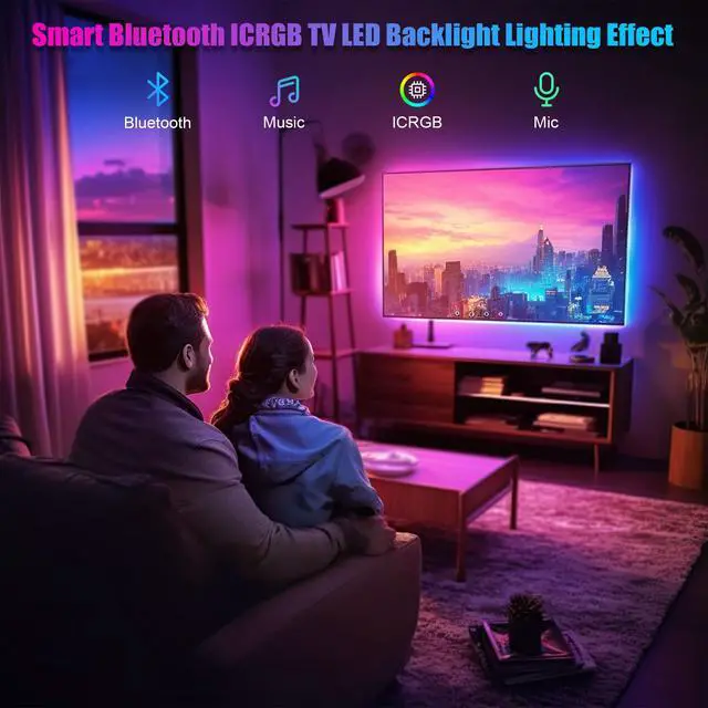 Alt view image 2 of 7 - LED Lights for TV 40-60 Inch, 10FT (1 Roll of 10ft) ICRGB TV LED Backlight Kit with Bluetooth APP & 24 Keys Remote, Music Sync Lights Behind, USB Cable Powered, Not Waterproof