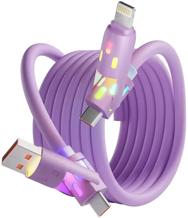 Main image of 240W USB C Cable,4 in 1 Charging Cable Fast Charging & Data Sync,Multi USB Charging Cable with Breathing Light,Charger Cord for iPhone 16/15 14 13 iPad Samsung Galaxy MacBook iPad Tablets,Purple 5Ft