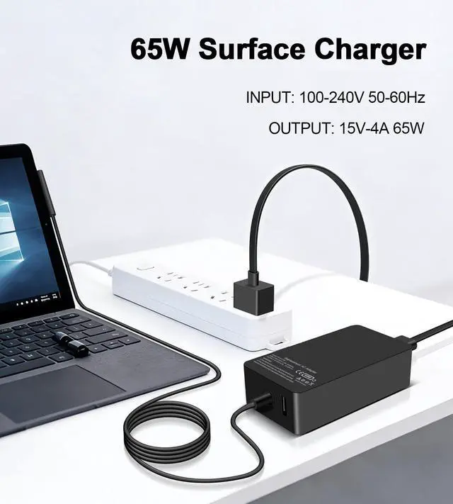 Alt view image 3 of 7 - 65W Surface Charger Compatible with Microsoft Surface Pro 11,10,9,8,7+,7,6,5,4,3,X, Windows Surface Laptop 6,5,4,3,2,1,Studio, Surface Book 3,2,1, Surface Go 3,2,1,Tablet, Support 44W, 36W