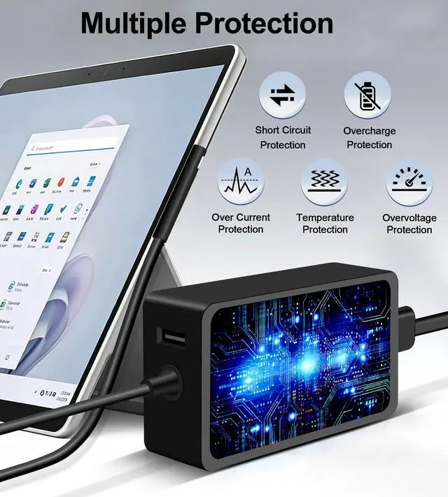 Alt view image 4 of 7 - 65W Surface Charger Compatible with Microsoft Surface Pro 11,10,9,8,7+,7,6,5,4,3,X, Windows Surface Laptop 6,5,4,3,2,1,Studio, Surface Book 3,2,1, Surface Go 3,2,1,Tablet, Support 44W, 36W