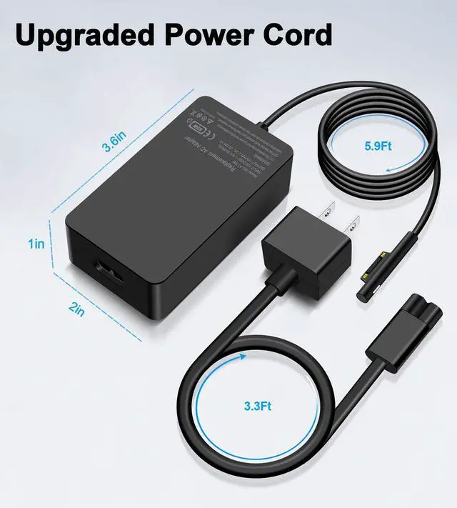 Alt view image 7 of 7 - 65W Surface Charger Compatible with Microsoft Surface Pro 11,10,9,8,7+,7,6,5,4,3,X, Windows Surface Laptop 6,5,4,3,2,1,Studio, Surface Book 3,2,1, Surface Go 3,2,1,Tablet, Support 44W, 36W