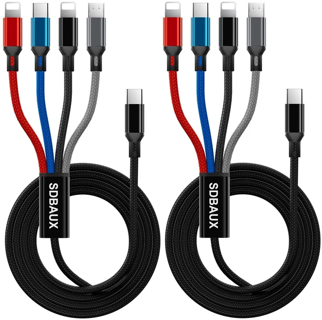 Main image of Multi Charging Cable,USB C to 4 in 1 Nylon Braided Dual Lightning/Type C/Micro USB Port Fast Charger Cord for iPhone 17 16 15 14 13 12 Pro Max,Galaxy S25/S24/S23,Cell Phones Tablets and More