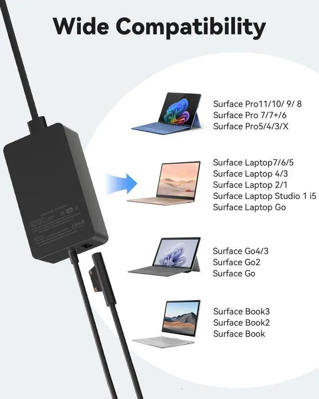Alt view image 2 of 7 - 65W for Microsoft Surface Laptop Charger
