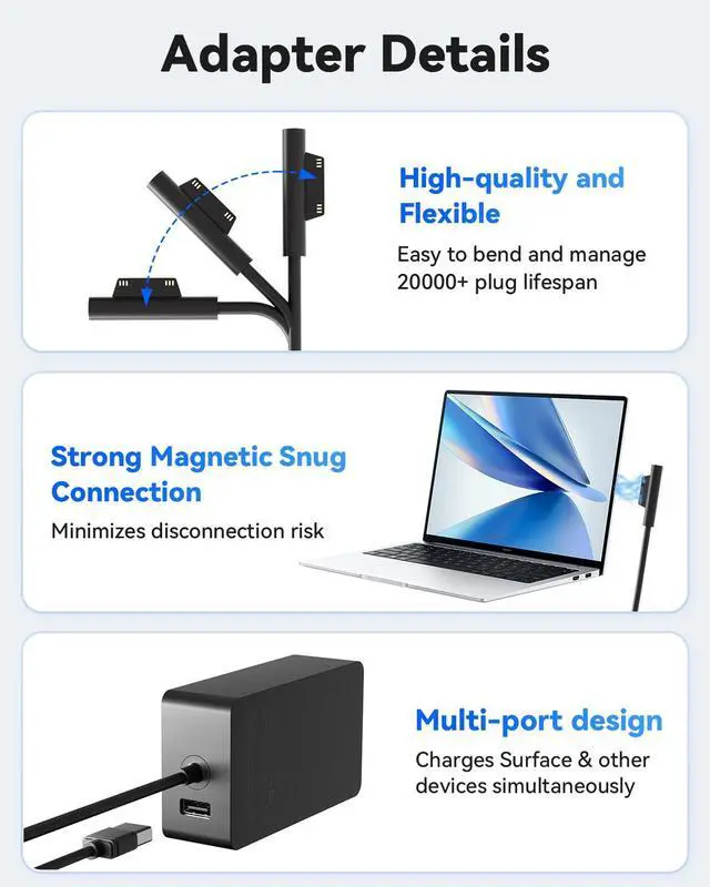 Alt view image 4 of 7 - 65W for Microsoft Surface Laptop Charger