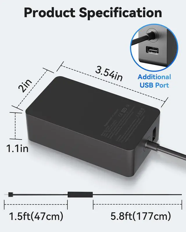 Alt view image 6 of 7 - 65W for Microsoft Surface Laptop Charger