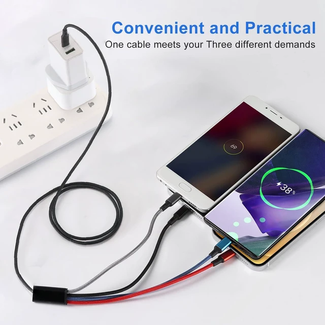 Alt view image 5 of 7 - Multi Charging Cable,USB C to 4 in 1 Nylon Braided Dual Lightning/Type C/Micro USB Port Fast Charger Cord for iPhone 17 16 15 14 13 12 Pro Max,Galaxy S25/S24/S23,Cell Phones Tablets and More