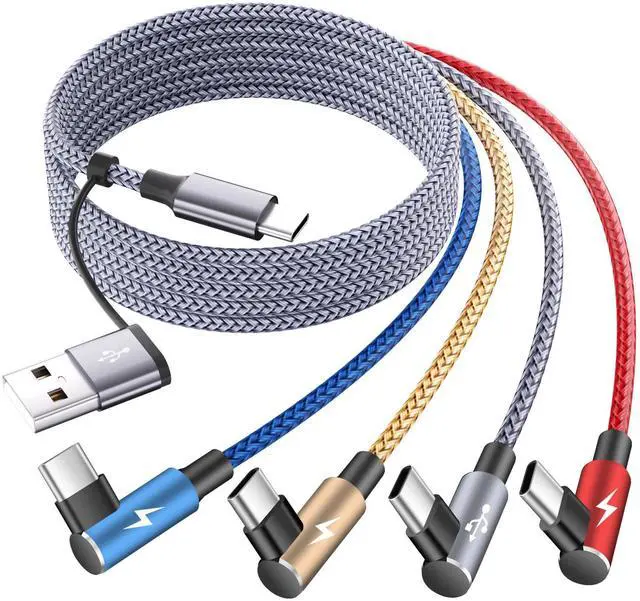 Main image of USB C Splitter Multi Charging Cable, Right Angle USB A/C to USB C Cable,4 in 2 Multiple Nylon Braided Car Charger Cord with 4 Type-C Connectors Compatible with iPhone 17 16 Pro Max/Tablets-1Pack 5Ft.