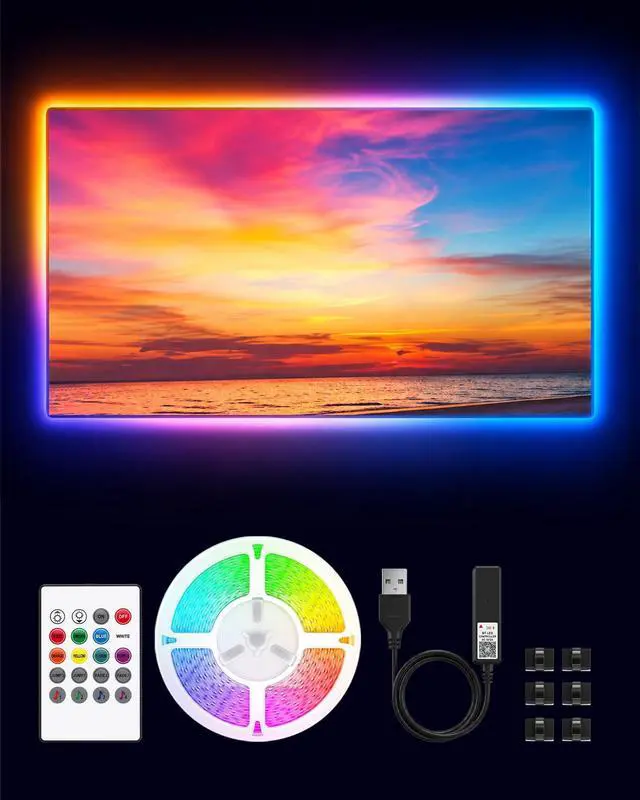 Main image of LED Lights for TV, 16.4ft RGB TV Backlight for 45-75 Inch TVs, Bluetooth APP & 20-Key Remote Control, Music Sync 5050 RGB LED Strip Lights USB Powered, Ambient Lighting for Bedroom Gaming Room