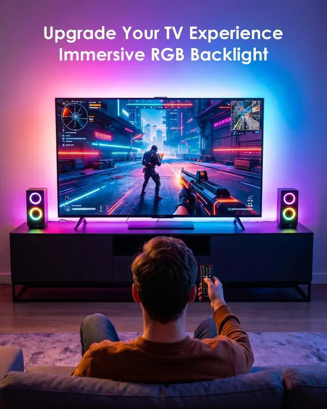 Alt view image 2 of 7 - LED Lights for TV, 16.4ft RGB TV Backlight for 45-75 Inch TVs, Bluetooth APP & 20-Key Remote Control, Music Sync 5050 RGB LED Strip Lights USB Powered, Ambient Lighting for Bedroom Gaming Room