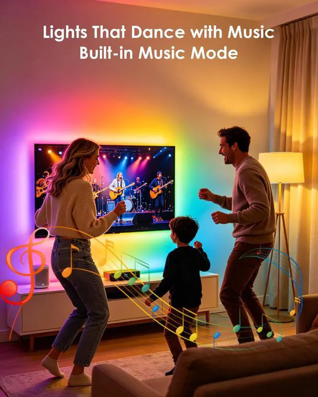 Alt view image 6 of 7 - LED Lights for TV, 16.4ft RGB TV Backlight for 45-75 Inch TVs, Bluetooth APP & 20-Key Remote Control, Music Sync 5050 RGB LED Strip Lights USB Powered, Ambient Lighting for Bedroom Gaming Room