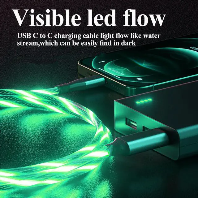 Alt view image 4 of 5 - 3.3FT 60W/3A Light up USB C to USB C Cable Fast Charging Cable LED Type C Charger Cord for iPhone 15 Series,MacBook Air,iPad Pro,Pixel,Samsung Galaxy S23/S24(Green)