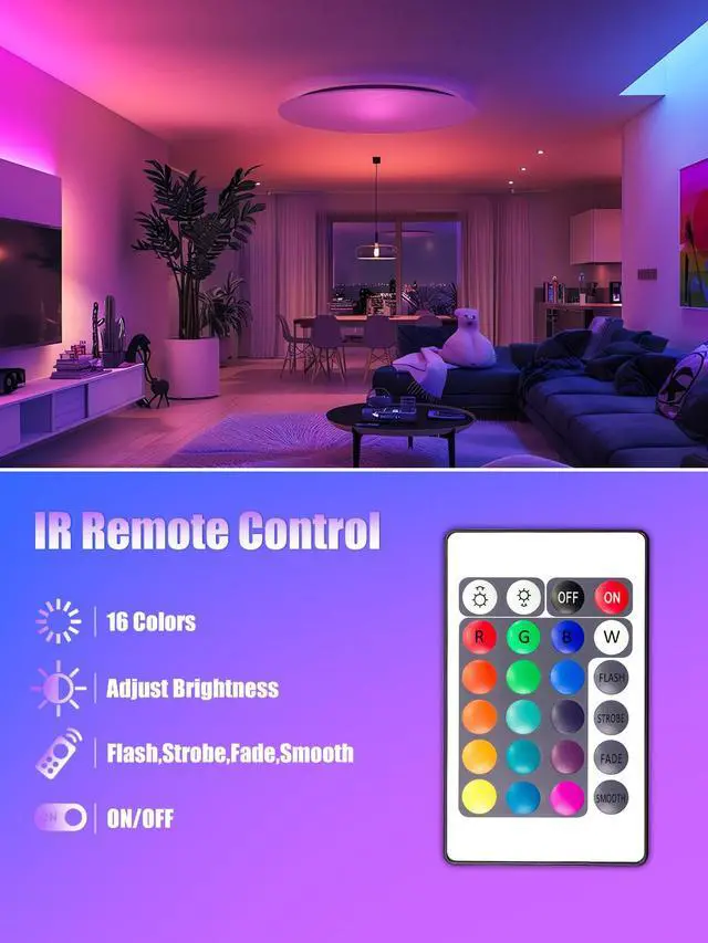 Alt view image 7 of 7 - LED Strip Lights 16.4 ft, LED Lights for Bedroom,TV,Living Room,Party and Home DIY Decoration,RGB Color-Changing Light Strips with Remote,Supports Power via a 5V USB Port