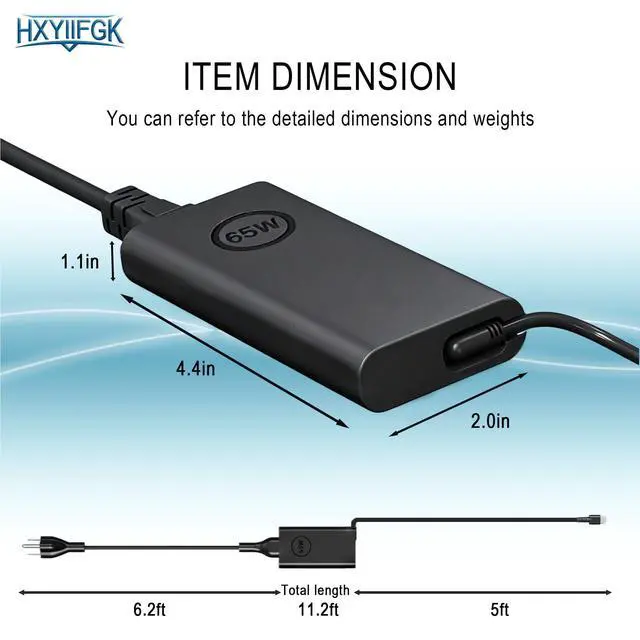 Alt view image 4 of 7 - 65W USB C Laptop Charger Compatible with Dell Laptop Charger Latitude 5400 5420 5450 5520 5530 5540 5550 7420 7440 Inspiron 14 16 XPS 13 chromebook 3100 Computer Type C AC Adapter Power Cord Supply
