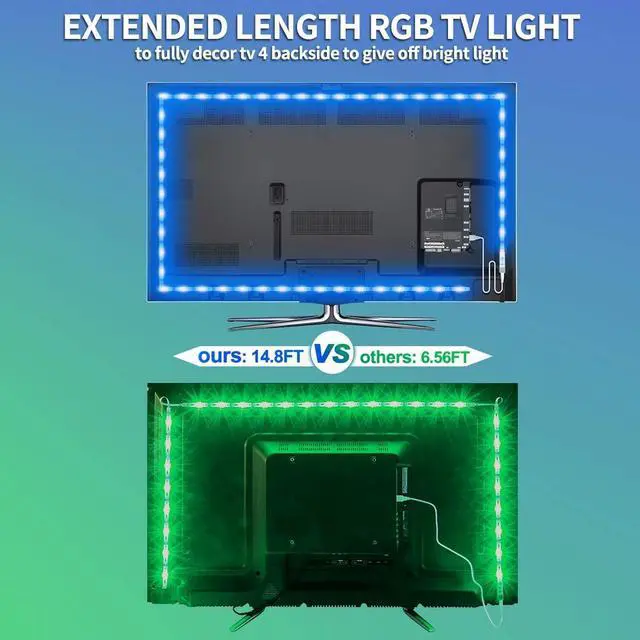 Alt view image 3 of 6 - LED Lights - 14.8ft RGB LED Strip for 60-70in TV, 4096 DIY Colors Options, Smart Ambient Lighting for Bedroom & Gaming Room Decor