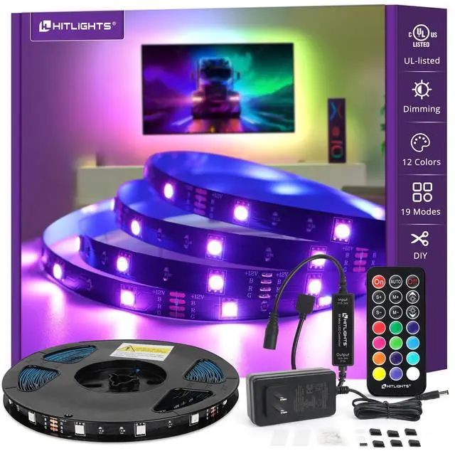 Main image of 32.8ft LED Strip Lights, HitLights RGB 5050 Color Changing LED Light Kit Ultra Brighter 300LEDs Flexible Light Strips with RF Remote and UL Power Supply for Home Room Party TV Bedroom