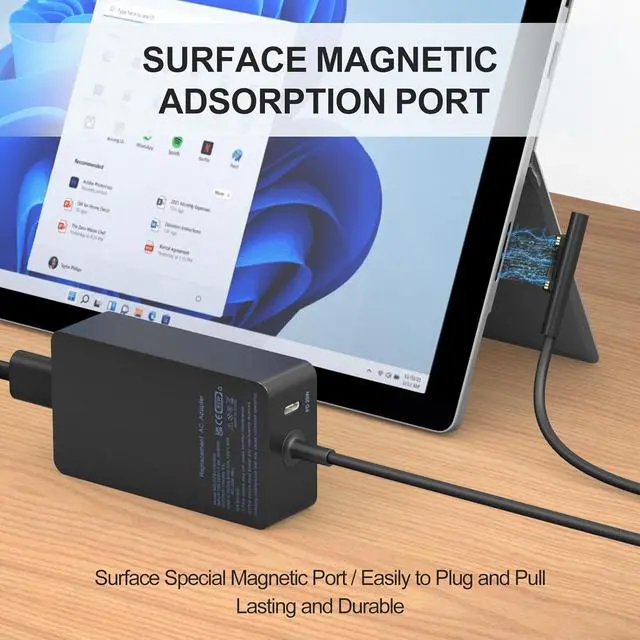 Alt view image 5 of 7 - 65W Surface Laptop Charger for Microsoft Surface Pro 11/10/9/8/7/7+/6/5/4/3/X, Surface Laptop 7/6/5/4/3/2, Surface Go 4/3/2, Surface Book 3/2/1,Surface Pro Charger 9ft