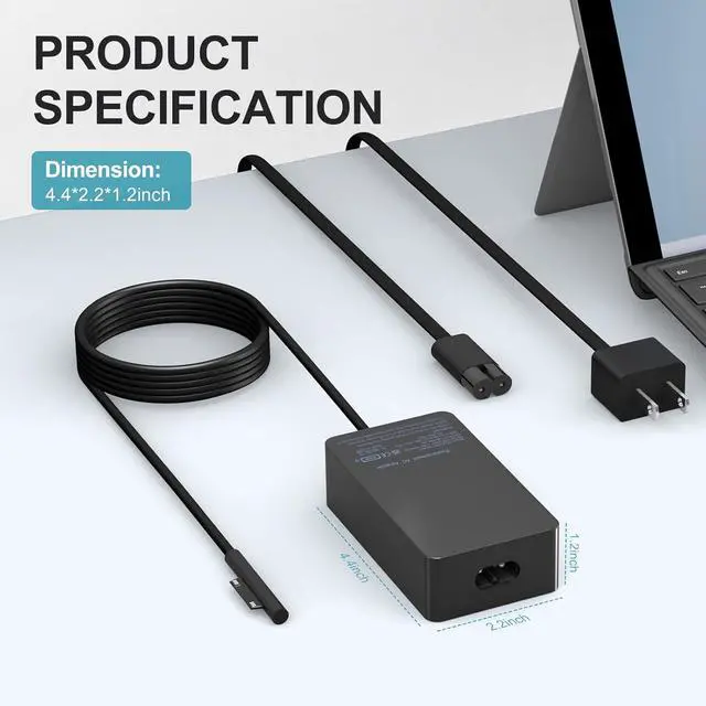 Alt view image 7 of 7 - 65W Surface Laptop Charger for Microsoft Surface Pro 11/10/9/8/7/7+/6/5/4/3/X, Surface Laptop 7/6/5/4/3/2, Surface Go 4/3/2, Surface Book 3/2/1,Surface Pro Charger 9ft