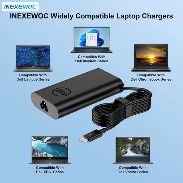 Alt view image 4 of 7 - 65W Watt USB Type C Laptop Charger Compatible with Dell Latitude 5420 5440 5520 5430 5450 5540 5550 7420 7440 7430 9250 XPS 12 13 9250 9350 9380 9370 9360 Chromebook 3100 Power Cord Adapter