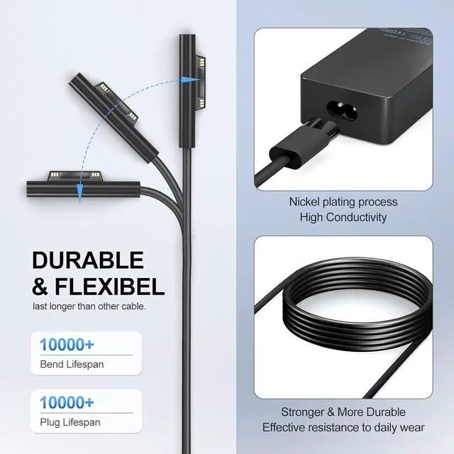 Alt view image 5 of 7 - Surface Pro Charger 65W, Surface Laptop Charger Compatible with Microsoft Surface Pro 11/10/9/8/7+/7/6/5/4/X, Surface Laptop 7/6/5/4, Surface Book 3/2, Surface Go 3/2/1 with 8.8ft Power Cord