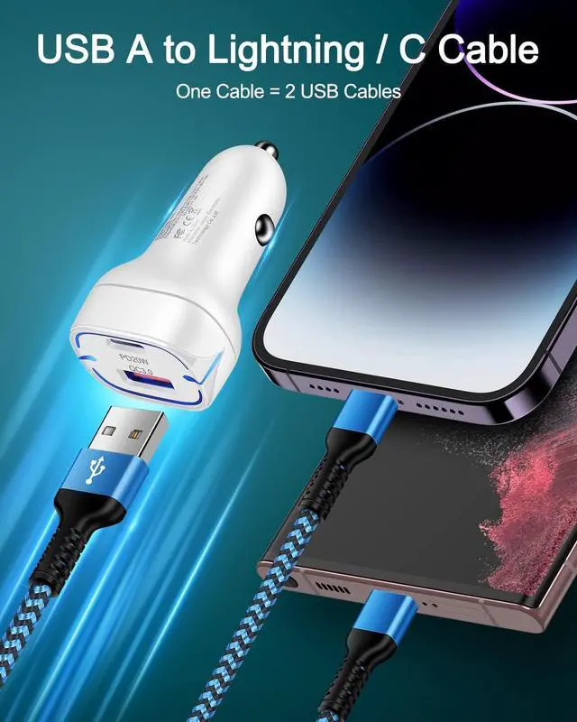 Alt view image 6 of 7 - 3Pack-4FT Apple & Android USB to Lightning & USB-C 2-in-1 Fast Charger Cable for iPhone 17e 17 17Pro 16e 16 15 14 Pro Max Plus 13 12, Samsung Galaxy A17, Google Pixel 10, Multi USBC Lighting USB Cord