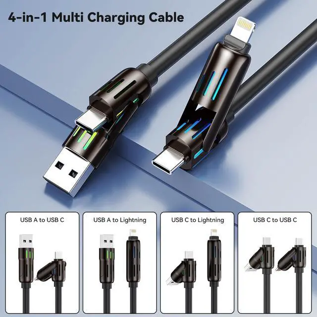 Alt view image 2 of 7 - 4 in 1 Charging Cable, MAX 240W 4 in 1 Charging Cable with USB A+Type C Multi Charger for iPhone 16 15 14 13, for Samsung Galaxy S25 S24, for MacBook, for iPad Tablets, 4ft/1.2m