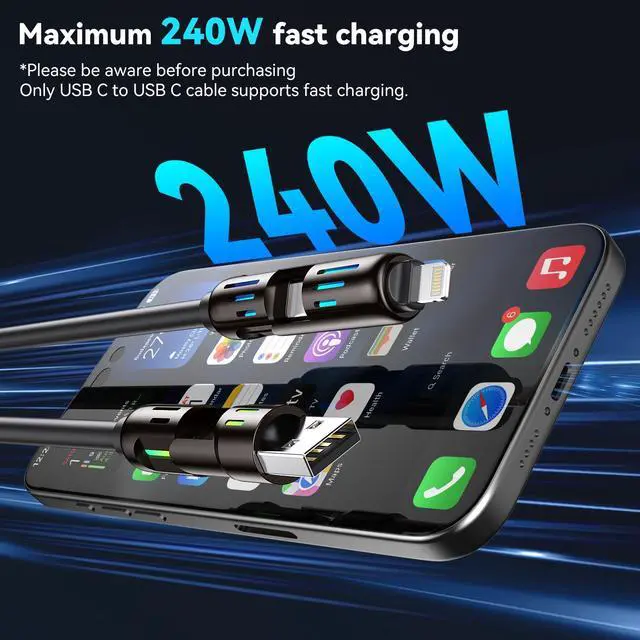 Alt view image 3 of 7 - 4 in 1 Charging Cable, MAX 240W 4 in 1 Charging Cable with USB A+Type C Multi Charger for iPhone 16 15 14 13, for Samsung Galaxy S25 S24, for MacBook, for iPad Tablets, 4ft/1.2m
