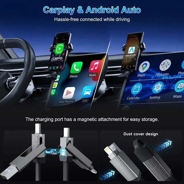 Alt view image 4 of 7 - 4-in-1 100W USB C Cable Lightning Charging Cable - 6FT Flat Braided Multi iPhone iPad Charger Cord with Lightning, USB-C for iPhone 15/16, Samsung, iPad, MacBook - Supports CarPlay and Android Auto