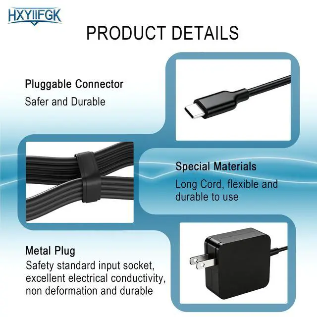 Alt view image 6 of 7 - 65W USB C Adapter Compatible with Microsoft Surface Pro 12 (2025) 11 10 9,Surface Pro 13" (OLED) Snapdragon X Elite,Surface Pro 2-in-1 13" Laptop/Tablet (2024) Copilot+ PC Adapter Type C Fast Charger