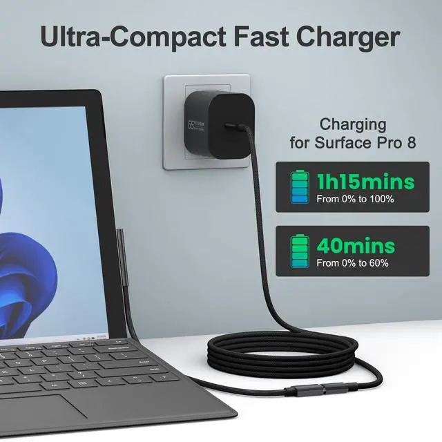 Alt view image 6 of 7 - 65W USB C Surface Pro Charger Compatible with Surface Pro 3/4/5/6/7/8/9/10/X/11/12,Surface Book1/2/3,Power Adapter Compatible with Microsoft Surface Laptop/Tablet,Support 44W 36W