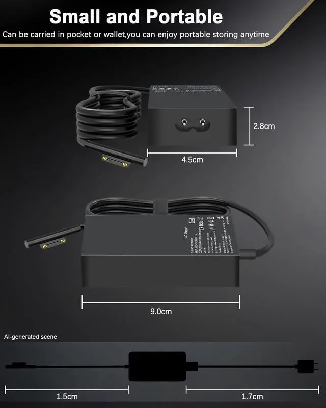 Alt view image 4 of 7 - 65W Surface Pro Charger,Compatible with Microsoft Surface Pro 3/4/ 5/6/7/8/9/10/11/X, Surface Laptop 1/2/3/4/5/6/7 Surface Book 1/2 Surface Go 1/2/3