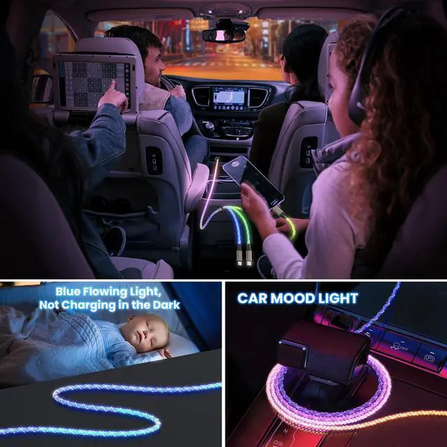 Alt view image 2 of 7 - Light Up Charging Cable 66W USB C 3 in 1 Charger Cable RGB LED Light Up Glowing Light Up Charging Cable iPhone Cord 4 FT Multi Cable with Light for iPhone 16/15/14/13/12Series/iPad Pro/Samsung/Pixel
