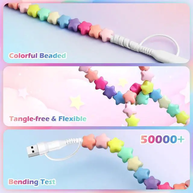 Alt view image 2 of 7 - USB C Cable 4 in 1 Multi Beaded for iPhone Charger Cord for iPhone 17 16 15 Pro Max MFi Certified 6.6FT Star Fast Charging Cable 66W USB A Type C IOS Cable for iPhone 14 13 Pro Max/iPad Colored
