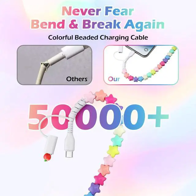 Alt view image 4 of 7 - USB C Cable 4 in 1 Multi Beaded for iPhone Charger Cord for iPhone 17 16 15 Pro Max MFi Certified 6.6FT Star Fast Charging Cable 66W USB A Type C IOS Cable for iPhone 14 13 Pro Max/iPad Colored