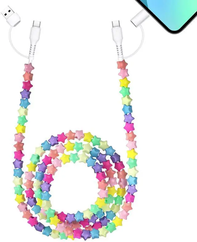 Main image of USB C Cable 4 in 1 Multi Beaded for iPhone Charger Cord for iPhone 17 16 15 Pro Max MFi Certified 6.6FT Star Fast Charging Cable 66W USB A Type C IOS Cable for iPhone 14 13 Pro Max/iPad Colored