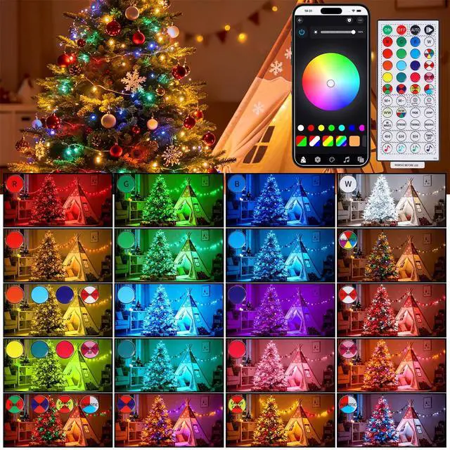 Alt view image 2 of 7 - Smart Color Changing Halloween Lights, 66FT 200 LED RGB String Lights with Remote & App Controlled, Music Sync Multiple Modes, Waterproof Indoor Outdoor Holiday Xmas Tree Party Decor