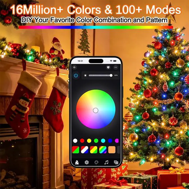 Alt view image 3 of 7 - Smart Color Changing Halloween Lights, 66FT 200 LED RGB String Lights with Remote & App Controlled, Music Sync Multiple Modes, Waterproof Indoor Outdoor Holiday Xmas Tree Party Decor