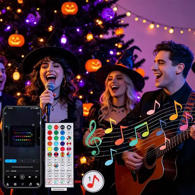 Alt view image 4 of 7 - Smart Color Changing Halloween Lights, 66FT 200 LED RGB String Lights with Remote & App Controlled, Music Sync Multiple Modes, Waterproof Indoor Outdoor Holiday Xmas Tree Party Decor
