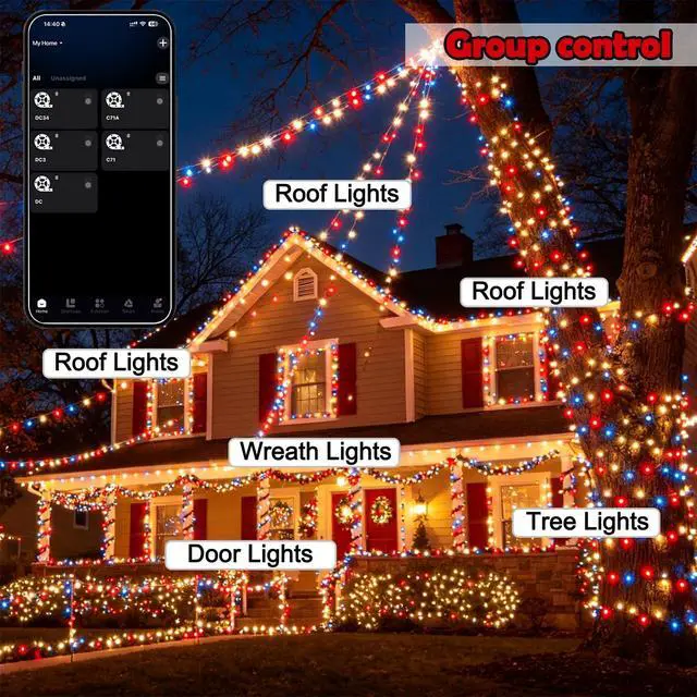 Alt view image 5 of 7 - Smart Color Changing Halloween Lights, 66FT 200 LED RGB String Lights with Remote & App Controlled, Music Sync Multiple Modes, Waterproof Indoor Outdoor Holiday Xmas Tree Party Decor