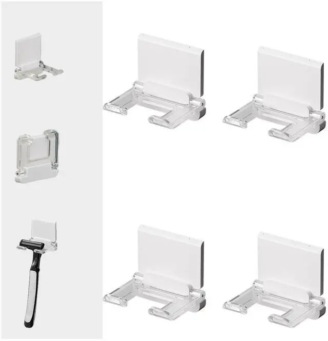 Main image of Self-Adhesive Foldable Hook | Wall-Mounted Power Cord Organizer | Razor Holder | Multi-Purpose Hanging Hook for Kitchen & Bathroom | 4-Pack (4, White+Clear)