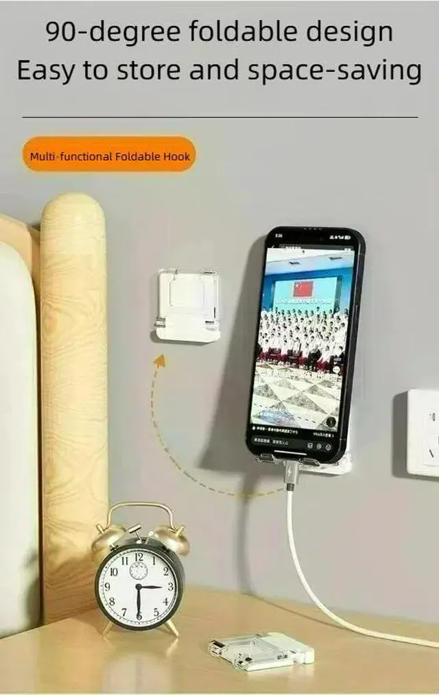 Alt view image 2 of 7 - Self-Adhesive Foldable Hook | Wall-Mounted Power Cord Organizer | Razor Holder | Multi-Purpose Hanging Hook for Kitchen & Bathroom | 4-Pack (4, White+Clear)