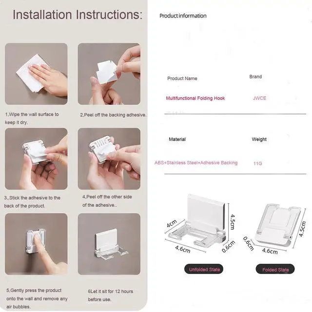 Alt view image 6 of 7 - Self-Adhesive Foldable Hook | Wall-Mounted Power Cord Organizer | Razor Holder | Multi-Purpose Hanging Hook for Kitchen & Bathroom | 4-Pack (4, White+Clear)